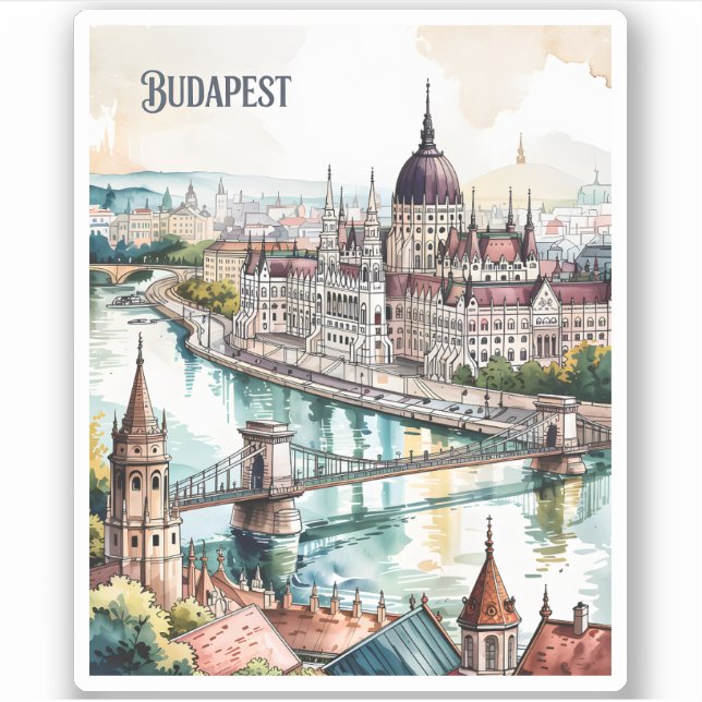 Pegatina Budapest Hungary Parliament Danube River Skyline (Anverso)