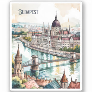 Pegatina Budapest Hungría Parlamento Río Danubio Silueta