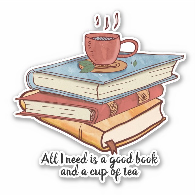 Pegatina Buen libro taza de té leyendo taza lindo (Anverso)