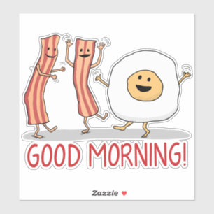 Pegatina Buenos días con tocino y huevo lindo y gracioso