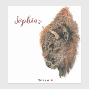 Pegatina Búfalo de la acuarela del nombre personal, animal