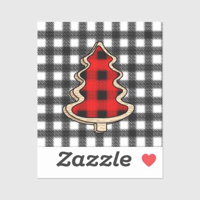Pegatina Buffalo Plaid, Red Gingham Christmas Trees (Hoja)