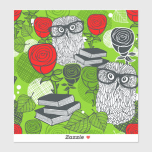 Pegatina Búho en rosas rojas