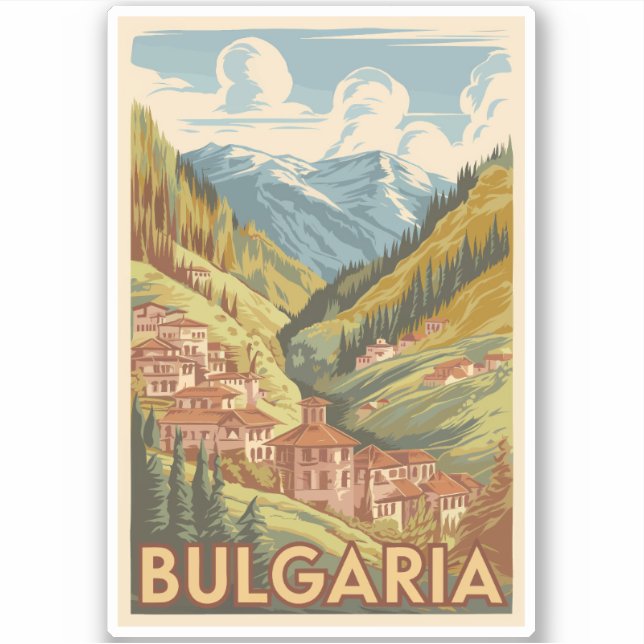 Pegatina Bulgaria Ilustracion pintoresco Viaje arte cosecha (Anverso)