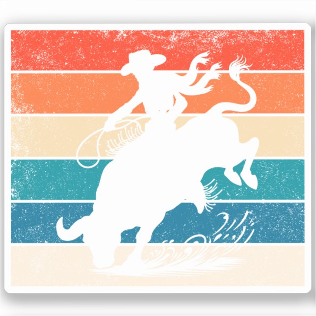 Pegatina Bull Riding Rodeo Bull Riders Western Ranch Retro (Anverso)