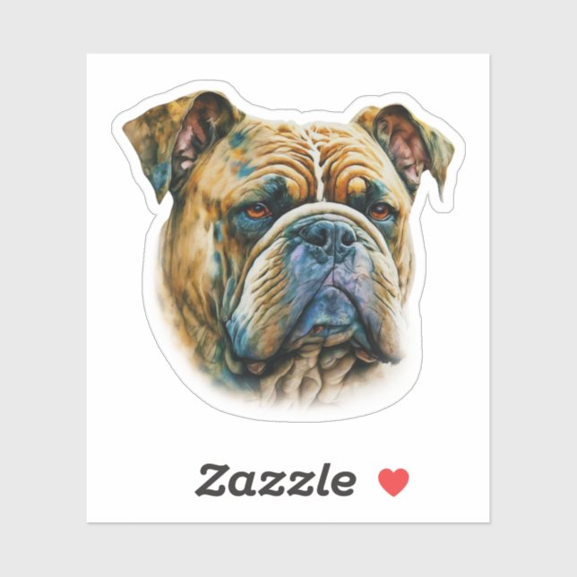 Pegatina Bulldog acuarela (Hoja)