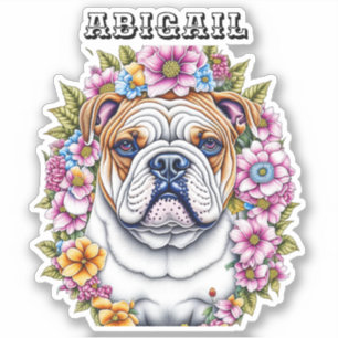Pegatina Bulldog de arte Ai rodeado de flores musicales