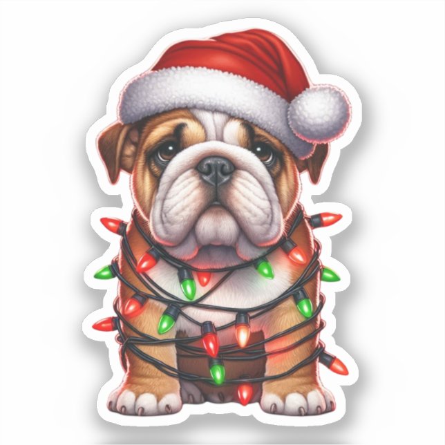 Pegatina Bulldog de Navidad adorable  (Anverso)