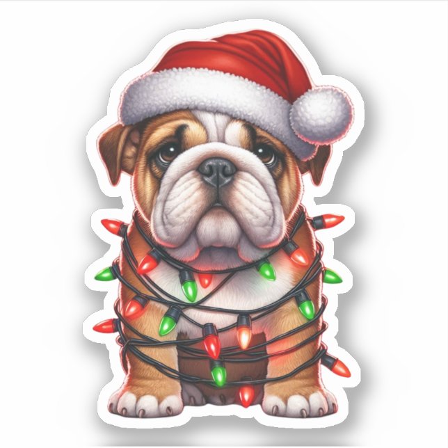 Pegatina Bulldog de Navidades inteligentes (Anverso)