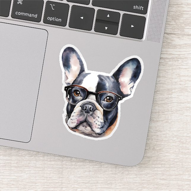 Pegatina Bulldog Francés con Gafas Impermeable (Detalle)