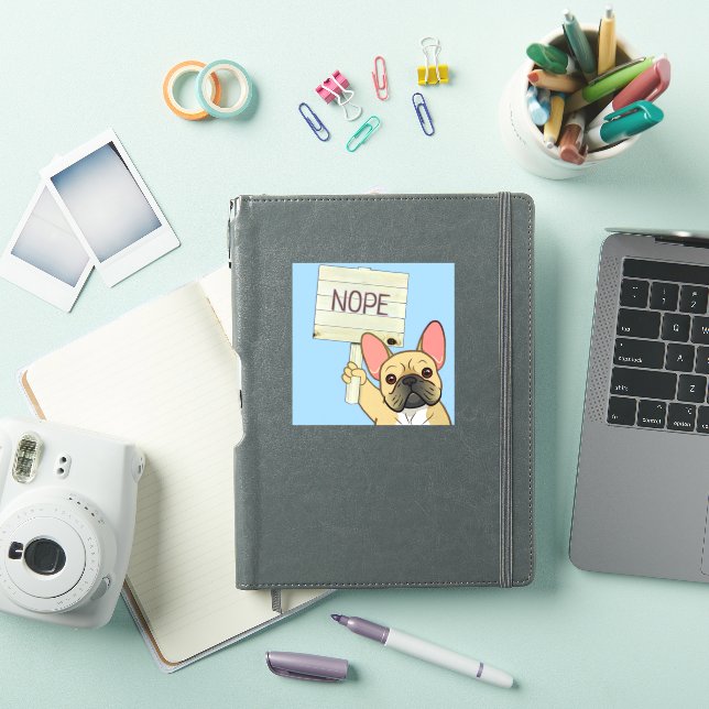 Pegatina Bulldog Francés con letrero 'Nope' personalizable (Funda para iPad)