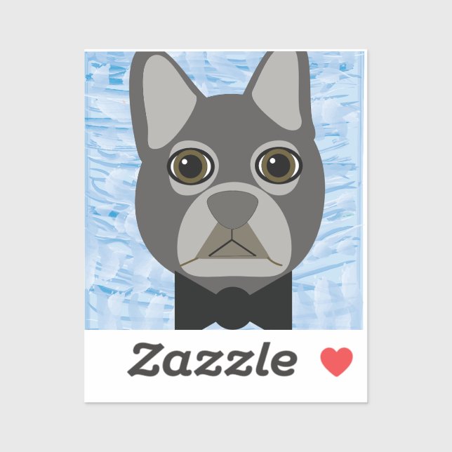 Pegatina Bulldog francés gris, azul acuarela (Hoja)