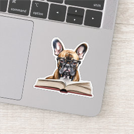 Pegatina Bulldog Francés Leyendo un Libro Impermeable