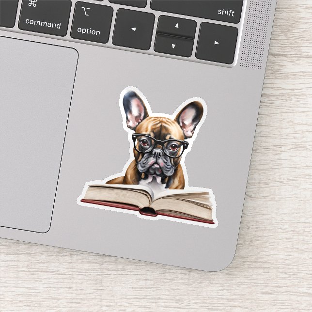 Pegatina Bulldog Francés Leyendo un Libro Impermeable (Detalle)