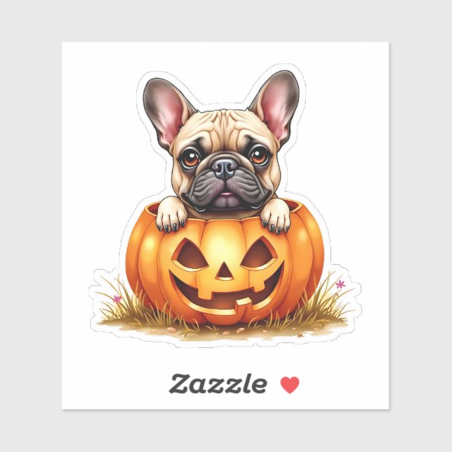 Pegatina Bulldog francés lindo Halloween Jack O' Lantern (Hoja)