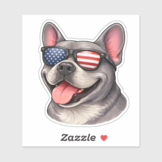 Pegatina Bulldog Francés Patriota con la Bandera Americana