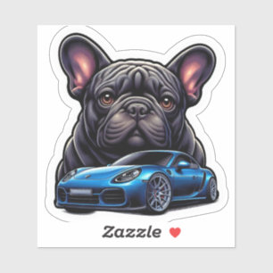 Pegatina Bulldog francés y deluxación de un coche deportivo