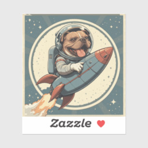 Pegatina Bulldog inglés Astronauta con paseo en cohetes - E