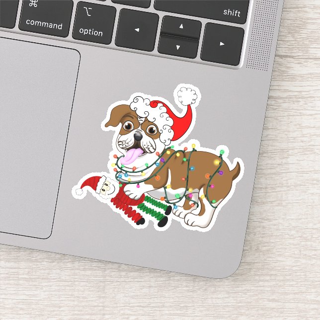 Pegatina Bulldog Inglés con Luces de Navidad Feliz Navidad (Detalle)