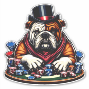 Pegatina bulldog jugando al póquer juegos de casino arte