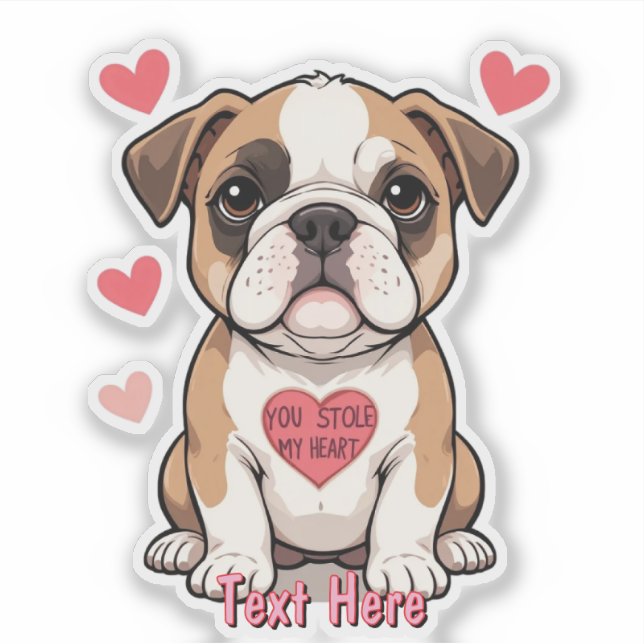 Pegatina Bulldog personalizado con mensaje de corazón (Anverso)