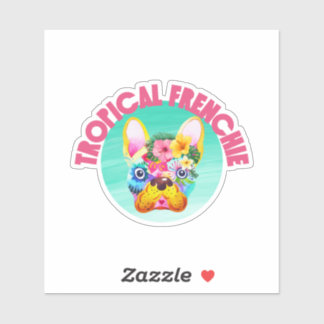 Pegatina Bulldog tropical francés, luminoso y colorido