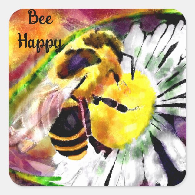 Pegatina - Bumble Bee Happy Abstract Art Floral (Anverso)