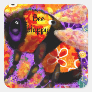 Pegatina - Bumble Bee Happy Abstract Art Floral