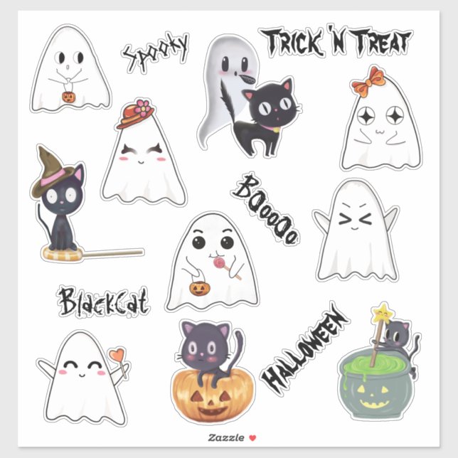 Pegatina Bundle Spooky Ghost Black Cat Halloween (Hoja)
