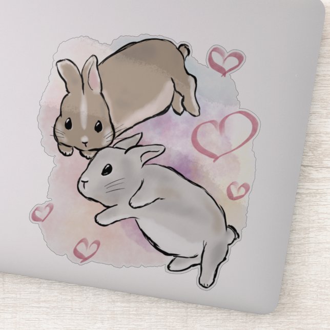 Pegatina Bunnies cuddling watercolor  (Detalle)
