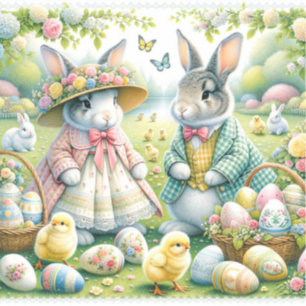 Pegatina Bunnies De Pascua Usando Su Mejor Ropa Dominical