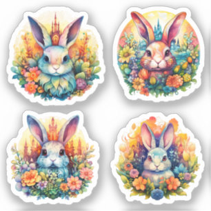 Pegatina Bunnios con ojos marrones entre flores