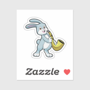 Pegatina Bunny at Music con saxofón