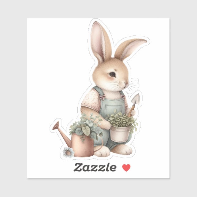 Pegatina Bunny de jardín marrón en overalls (Hoja)