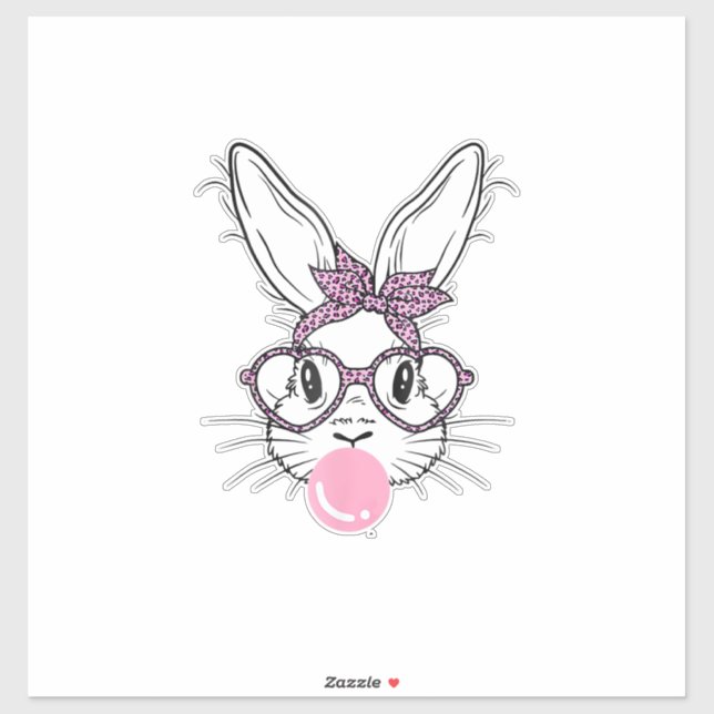 Pegatina Bunny Face Leopard Glasses Bubble Gum Easter Day G (Hoja)