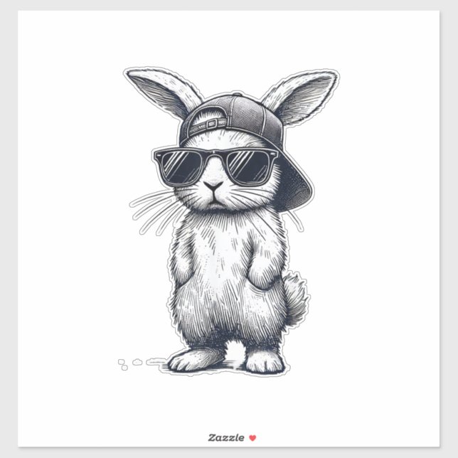 Pegatina Bunny Face with Sunglasses Cap Easter Day for Boys (Hoja)
