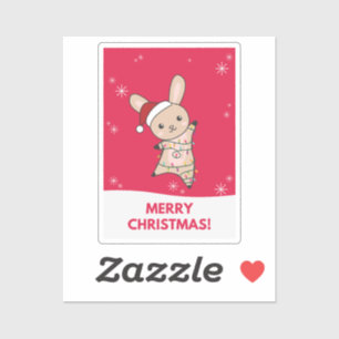 Pegatina Bunny Merry Christmas Winter Animals Rabbits Stick