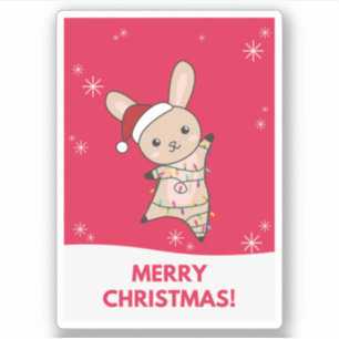Pegatina Bunny Merry Christmas Winter Animals Rabbits Stick