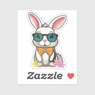 Pegatina Bunny Sticker with Bow and Flowers