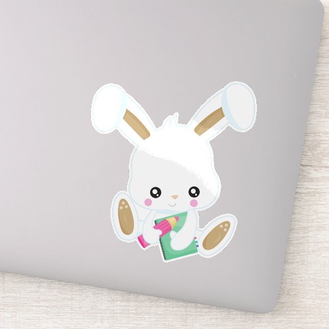 Pegatina Bunny Va Al Colegio, Conejito, Libros, Lápiz (Detalle)