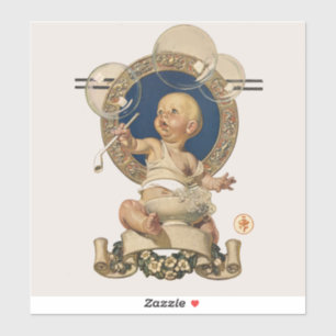 Pegatina Burbujas de Bebé Vintage por J.C. Leyendecker Nurs
