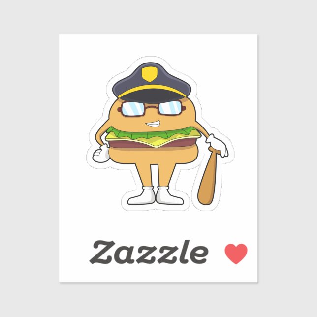 Pegatina Burger as Police officer with Police hat (Hoja)