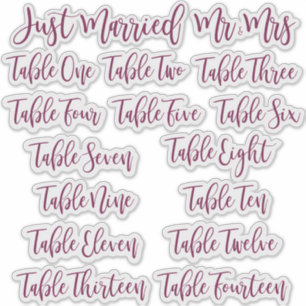 Pegatina Burgundy Typography Just Married, Mr & Mrs & Table