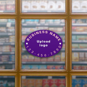 Pegatina Business Phone Number on Purple Large Oval Vinyl