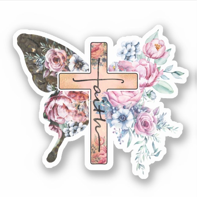 Pegatina Butterfly Cross Faith floral (Anverso)