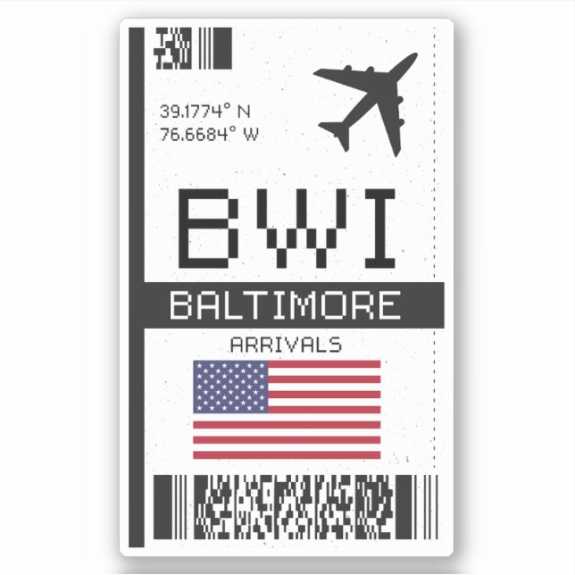 Pegatina BWI Baltimore, Maryland Embarque Pass - Aeropuerto (Anverso)