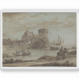 Pegatina C.Lorrain - Cifras en un paisaje frente a un puert