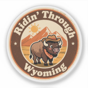 Pegatina Cabalgando a través de Wyoming: Arte de Bisonte de
