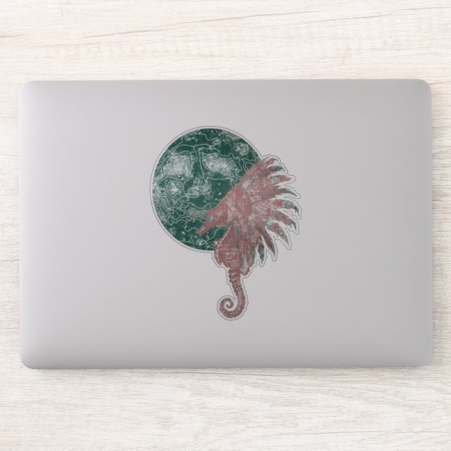 Pegatina caballito de mar junto a la luna (Ordenador)