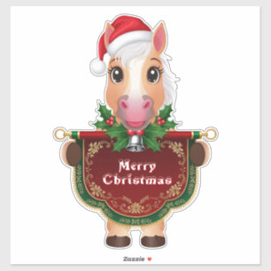 Pegatina Caballo alegre de Navidad con estandarte